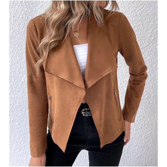 Luxe Rust Vegan Suede Open Front Jacket - Picture 2 of 5